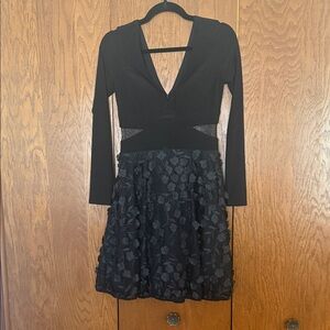 Aqua Black Long Sleeve Floral Dress